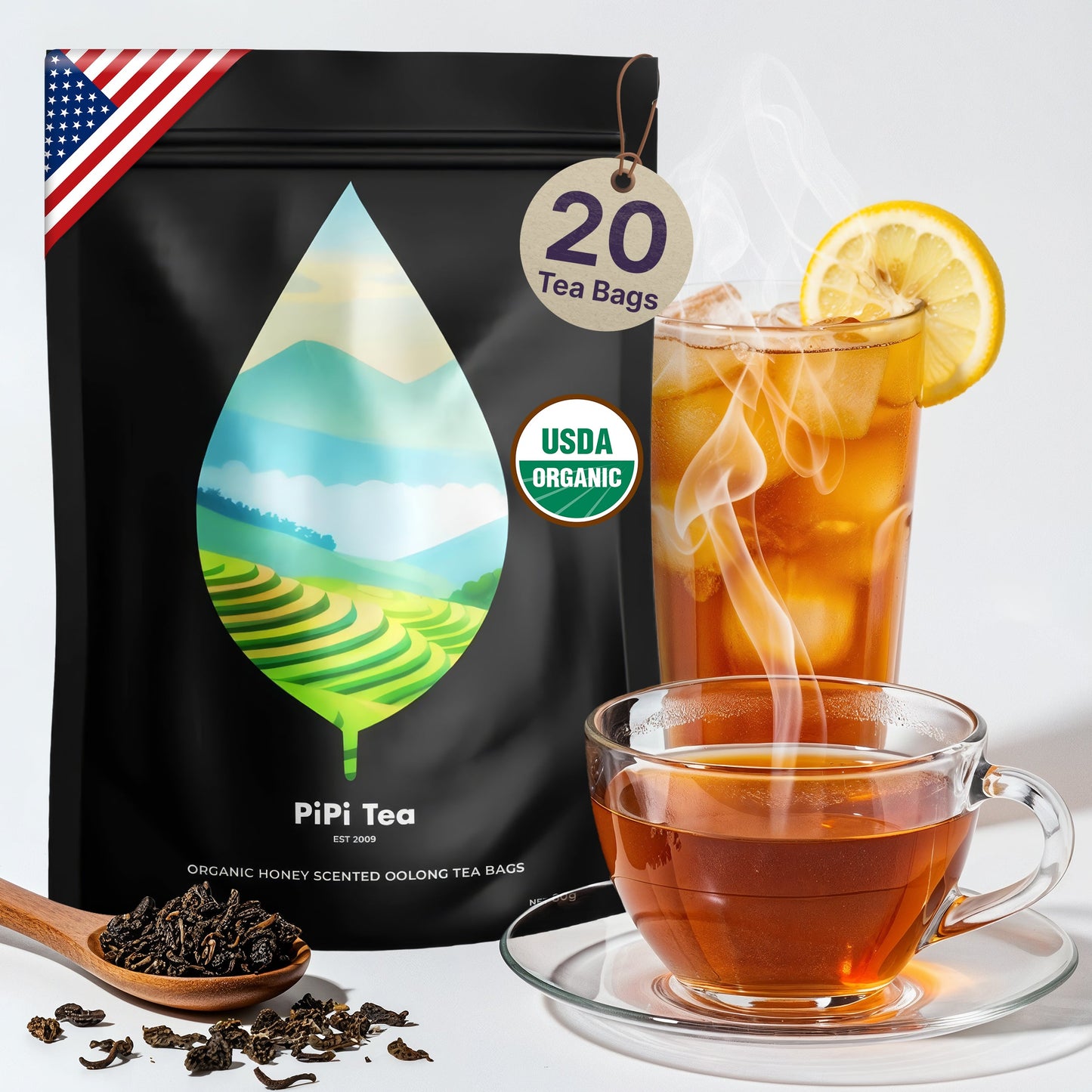 5x PiPi Tea Organic Tea Bags | Tea Leaves From Pu'er | Non GMO, Gluten Free, Naturally High Grown | Whole Loose-Leaf Tea Bags Beverage