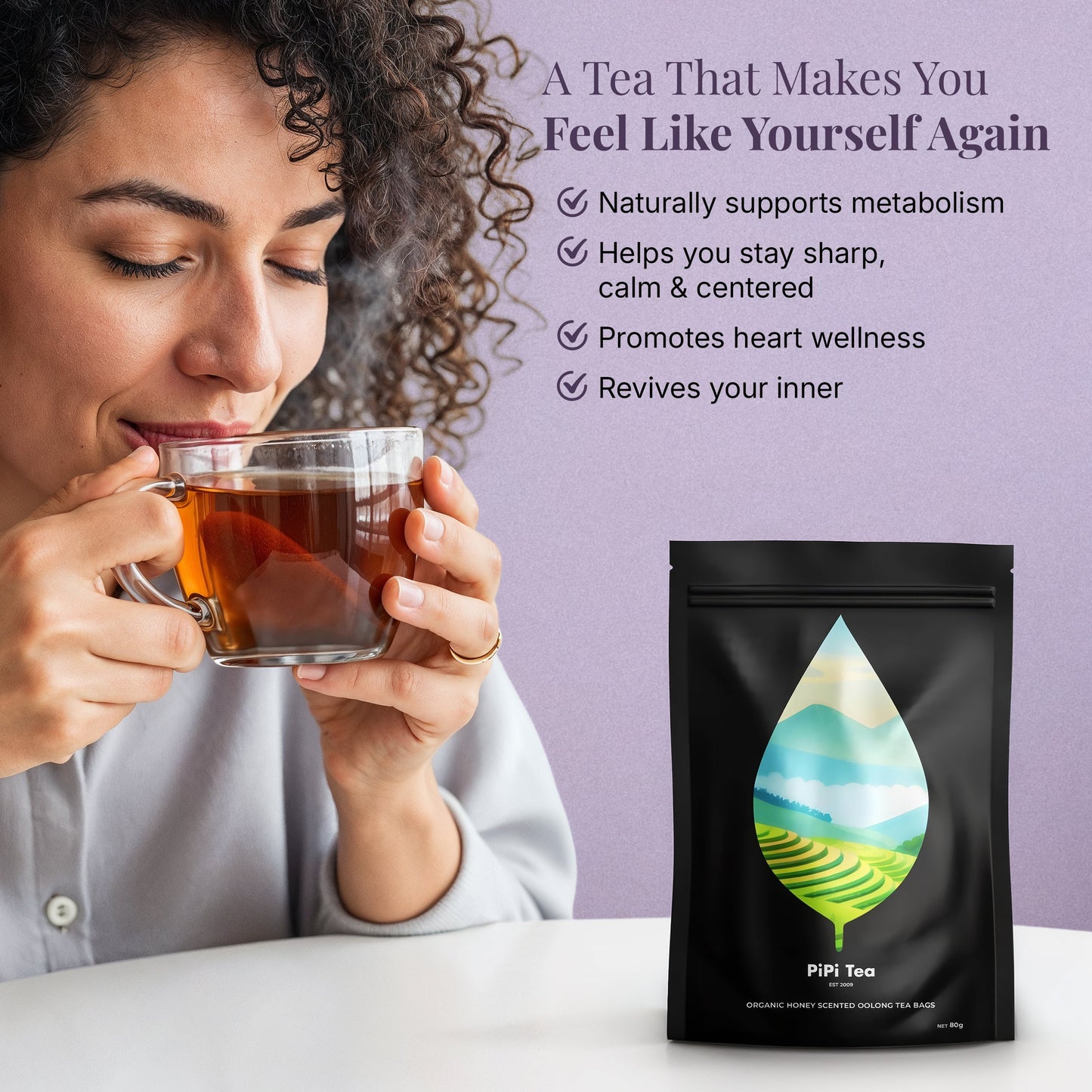 3x PiPi Tea Organic Tea Bags | Tea Leaves From Pu'er | Non GMO, Gluten Free, Naturally High Grown | Whole Loose-Leaf Tea Bags Beverage