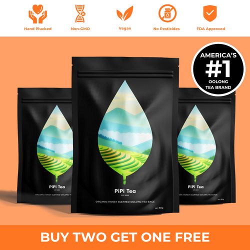 3x PiPi Tea Organic Tea Bags | Tea Leaves From Pu'er | Non GMO, Gluten Free, Naturally High Grown | Whole Loose-Leaf Tea Bags Beverage